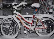 Bicycle covered with new-fallen snow