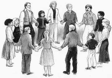 Drawing of Friends standing in a circle