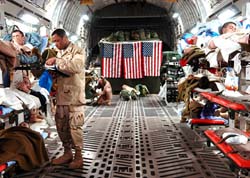 Wounded soldiers on airplane